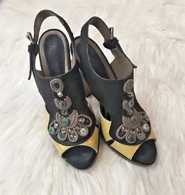 Marni Heel Sandal Embellished Turquoise Stone Leather Suede Size 39 Adjust Shoe  • $65
