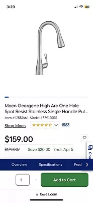 ^ Moen 87912SRS Georgene Spot Resist Stainless Kitchen Faucet MOEN QUALITY!! • $99