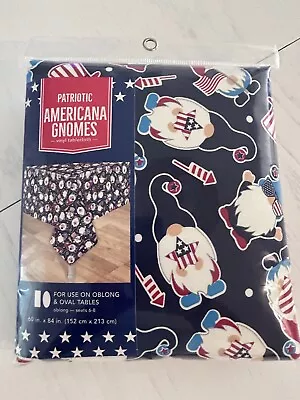 NIP Patriotic Americana Gnomes Vinyl Tablecloth 60x84 Red White Blue 4th July • $9.99