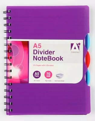 A5 Notebook With Dividers Project Study Book Spiral Bound Ruled Pad 176 Pages • £3.99