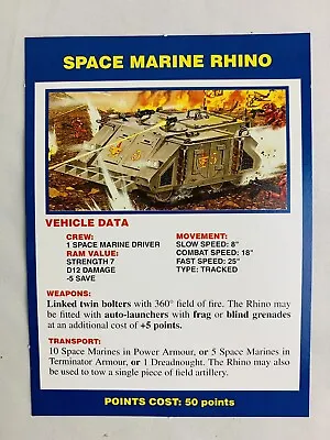 Warhammer 40K 2nd Edition 1993 Space Marine Rhino Damage Table • £6.99