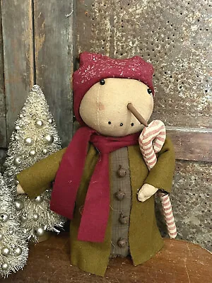 $27.62 • Buy Rustic Christmas Grubby Primitive Stump Doll Snowman Green Coat Rusty Bells Mica