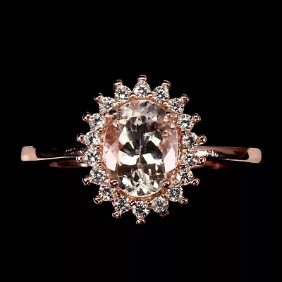 Unheated Oval Pink Morganite 8x6mm Simulated Cz 925 Sterling Silver Ring • $64.50