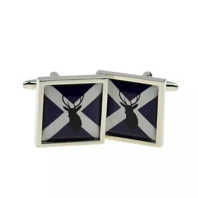 CUFFLINKS Scottish Saltire Flag With Stag Design Mens Birthday Present Gift Box • £16.21