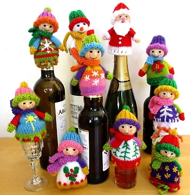 10 CHRISTMAS FAVOUR BAGS - BOTTLE TOPPERS - 4'' - DK Dollytime Knitting Pattern • £3.99