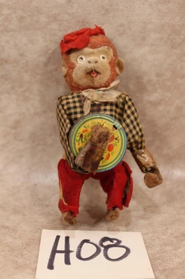 £16.39 • Buy H08 Vintage Wind-up Tin Toy Banjo Playing Monkey Still Winds As Is For Parts