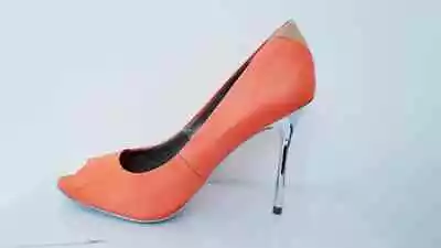 Sam Edelman Shoes Size 5 Orange Open Toe Silver High Heel Court • £20