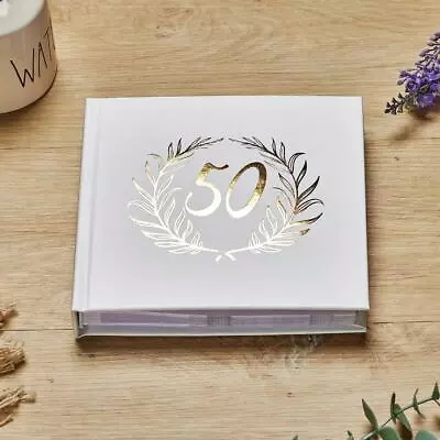 50th Birthday White Photo Album Gold Laurel Wreath • £15.99