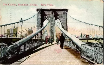 Brooklyn New York NY - The Cables Brooklyn Bridge - Vintage Postcard - 1910 • $6.88