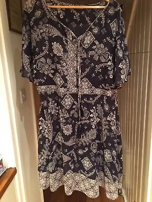 £2.95 • Buy George Navy Floral Cover Up Kaftan Sheer Chiffon Dress Size 18