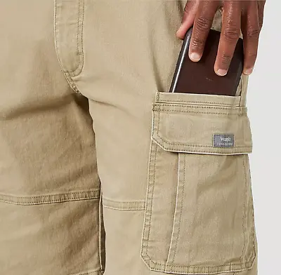 Men's Wrangler Cargo Shorts W/ Stretch Khaki Relaxed Fit Tech Pocket ALL SIZES • $25.99