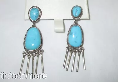 Vintage Navajo Indian Emma Lincoln Sterling Turquoise Jingle Dangle Earrings • $13.50