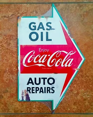 Coca Cola Gas Oil Auto Repairs Vintage-Style Arrow Metal Sign - Man Cave Shop • $39.99