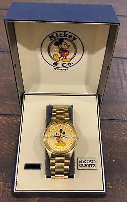 Vintage SEIKO Starburst Mickey Mouse Gold Sun Men's Watch New Battery /w Case • $214