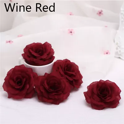 20pcs Artificial Rose Flower Heads Silk Bulk Fake Bouquet Party Wedding Decor ~ • £5.33