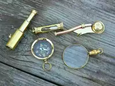 Nautical Compass Mini Telescope Key Chain Solid Brass Spyglass Lot Of 5 Handmade • $32.30