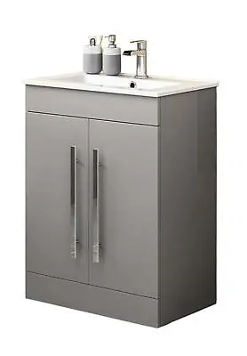 Bathroom Cabinet Vanity Unit Sink Basin Storage Grey Floor Standing Floor 600mm • £146.99