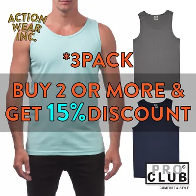 3 Pack Proclub Pro Club Mens Plain Tank Top Casual Sleeveless Active Muscle Tee • $26.95