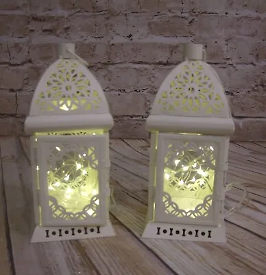 £18 • Buy Set  2 X METAL Lanterns Glass With 2 Free X 20 LED Lights Weddings 