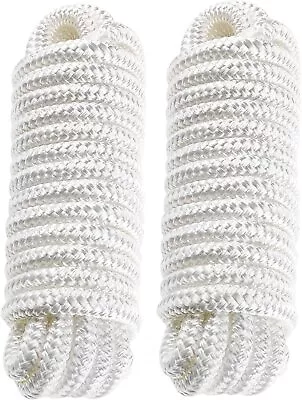 2 Pack 1/2 Inch 25FT Double Braid Nylon Boat Dock Line Marine Mooring Rope White • $23.99