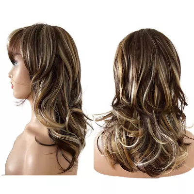 Highlight Brown Blonde Daily Wigs Long Wavy Synthetic Hair For Women Cosplay Wig • $12.99