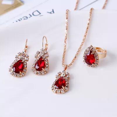 Women 925 Silver Cubic Zirconia Earrings Necklace Ring Set Wedding Jewelry Gifts • $2.82