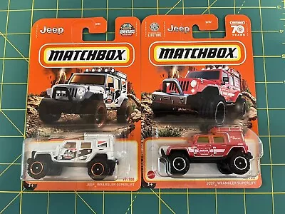 Lot Of 2 - 2022 2023 Matchbox Jeep Wrangler Superlift Mbx Off Road White And Red • $13.74