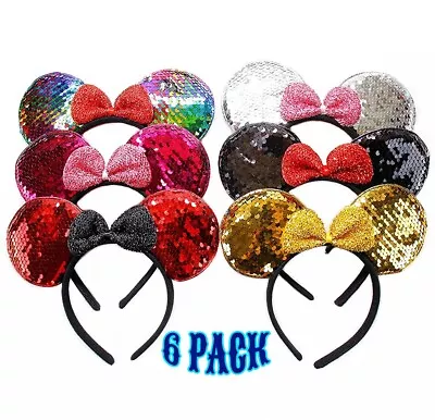 Minnie Mouse Ears Headbands 6 Pcs Mouse Ears With Sequins Bow Colored. • $15.99