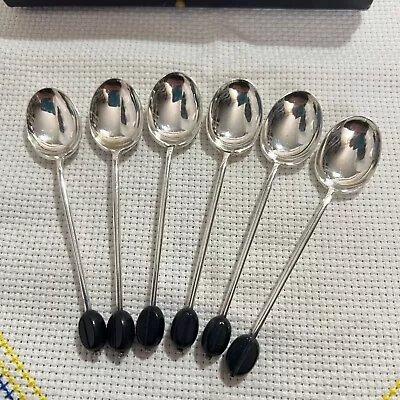 Art Deco Sterling Silver Coffee Bean Teaspoons: Set Of 6 Cased Mappin & Webb • $74.59