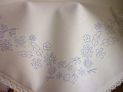 Embroidery Tablecloth Printed Flower Border Cotton Lace Edge 22 X22  CSOO37 • £13.80