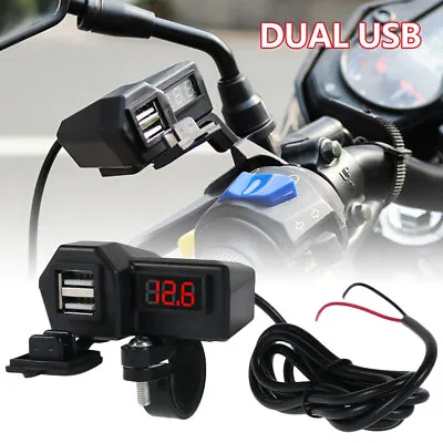 Motorcycle Dual USB Phone Charger Adapter Waterproof Handlebar Socket Fast. • $13.29