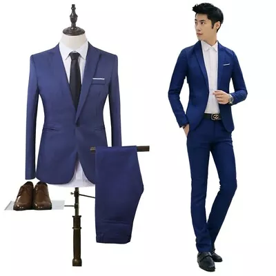 $47.73 • Buy Korean Mens Casual Wedding Business Coat&pants Suits Formal Lapel Slim Fit Size 
