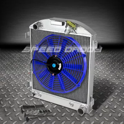 3-row Full Aluminum Radiator+14  Blue Fan 32 Ford Hi-boy Street Rod Chevy Engine • $123.88