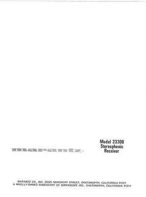 Marantz 2330B Receiver Owners Manual • $21.99