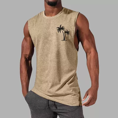 Mens Floral Vest Tank Tops Muscle Sport Gym Fitness Training Bodybuilding TShirt • £10.79