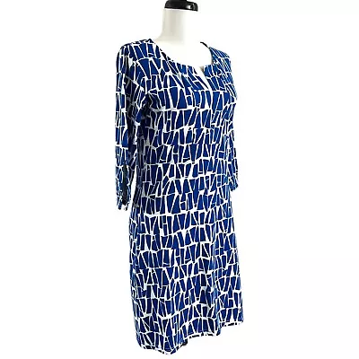 Barbara Gerwit Shift Dress Womens S Royal Blue White Print Jersey Knit Summer  • $29.97