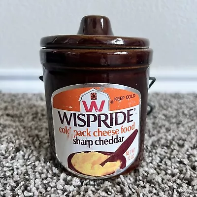 Vintage 70's Wispride  Brown Stoneware Cheese Crock With Wire Steel • $9.99