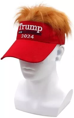 2024 President Donald TRUMP Red Trumpy Visor Hat W/Gold Hair Golf Cap Wig MAGA • $9.99