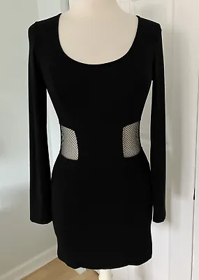 LOVERS & FRIENDS Black Mesh Waist Cut Out Long Sleeve Mini Dress Small • $28