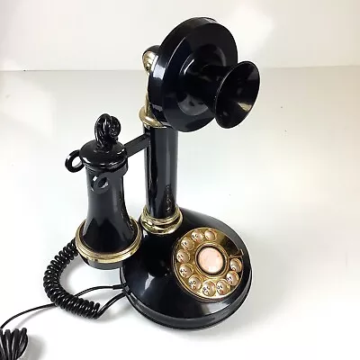 Vintage Black Candlestick Rotary Dial Telephone W/Cords * TESTED • $38