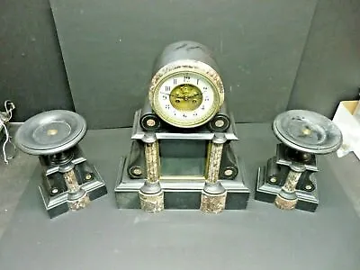 Marble Large Ornate French Clock W/Garnitures 19th Century Mercury Pendulum • $750
