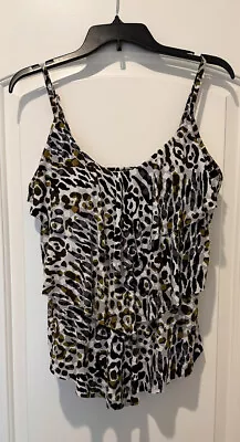 Magicsuit Leopard Black White Olive Ruffle Tankini Top Sz 14 • $19.99