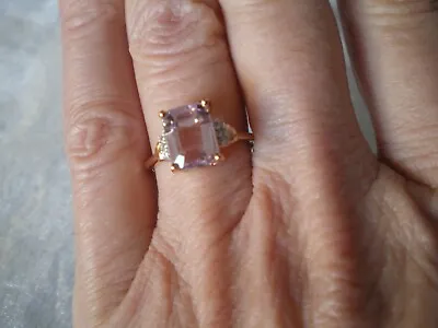 Minas Gerais Kunzite Octagon Ring 2.64 Carats Size N/O 1.9 Grams Of 9K Rose G • £235