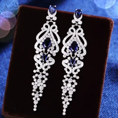 18K White Gold Filled Made With Swarovski Crystal Teardrop Chandelier Earrings • $31.99