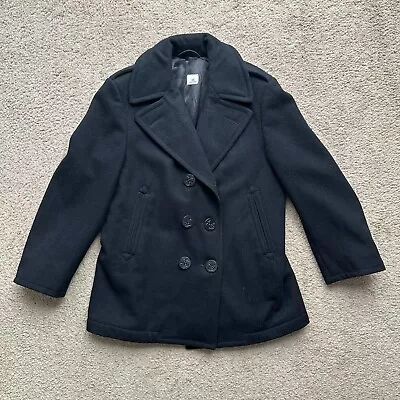 US Navy Pea Coat Womens 10S Black Wool Vtg Military Pockets Heavy • $44.95