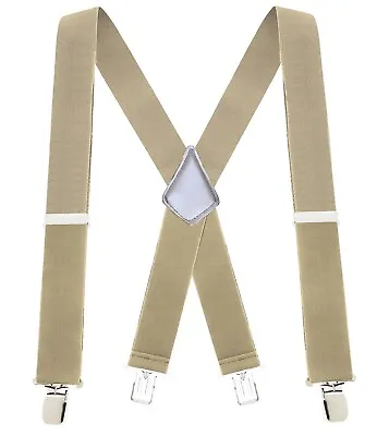 Buyless Fashion Mens Suspenders 48  Elastic Adjustable Heavy Duty 2  Wide X Back • $14.97