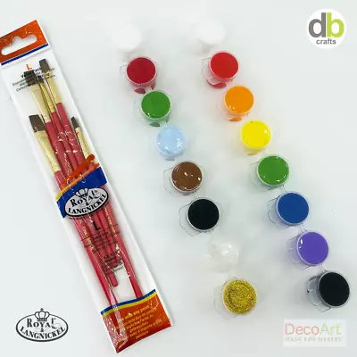 £4.99 • Buy Christmas / Primary 8 X Mini Acrylic Paint Pots / Brush Set Option