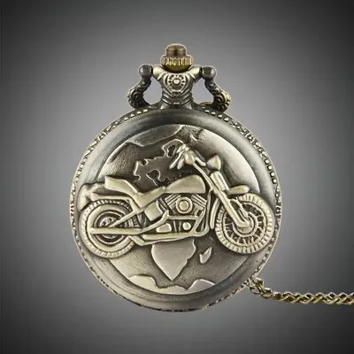 Retro Motorcycle Men Quartz Pocket Watch Stainless Steel Watch Holiday Gift New • $23.98