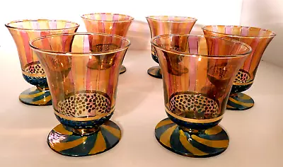 MacKenzie Childs Small Footed Tumbler Dessert Glass Circus Pattern Set Of 6 RARE • $210