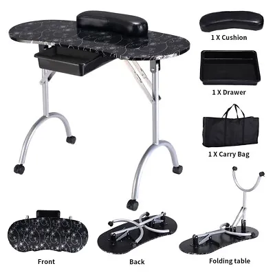 Portable Nail Table Station Manicure Tech Desk Nails Art Table 4 Rolling Wheels • £59.95